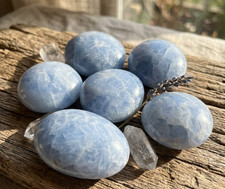 Blue Calcite Crystal Large Freeform Palm Stones (2-3 Inches) Polished Carving