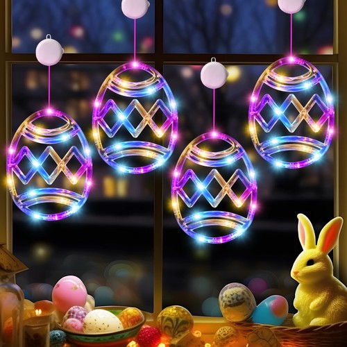 LYUBASA 4Pack Easter Window Lights Decorations with Timer Battery Powered Han...