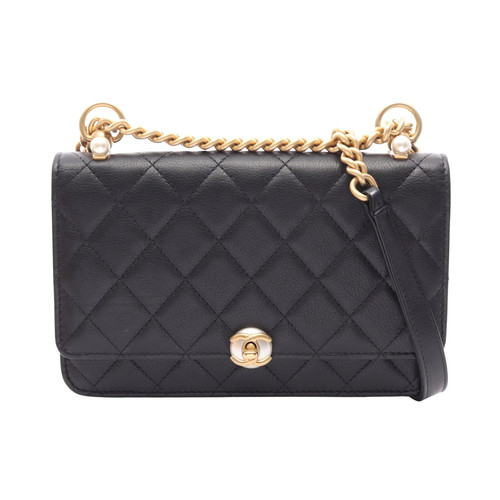 Chanel Matelasse Shoulder Bag Black Lambskin Leather Quilted Women's #RCB16131