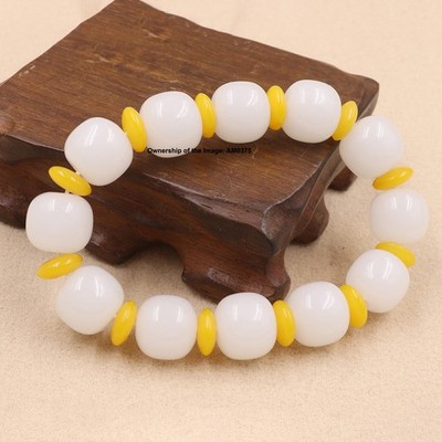 Natürliche Chinesische Weiße Jade Armband 14mm Fass Perlen Elastisch Stretch Armband