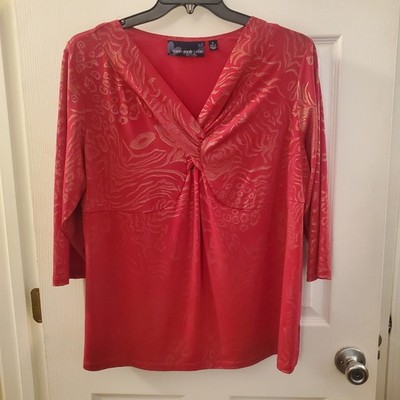 Susan Graver Style Plus 1X pink/gold animal print tunic 3/4 slv vibrant chic