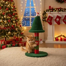 Christmas Cat Tree Scratching Post Kitten Activity Center with Interactive Toys