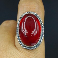 Natural Red Garnet Gemstone Handmade 925 Sterling Silver Ring Size-7 US