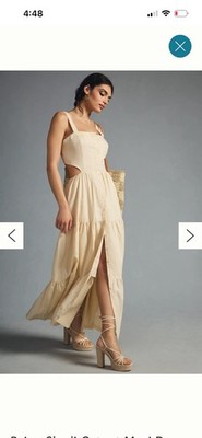 Paige Shadi Dress in Antique Paper Size Small Long Tiered Dress  linen