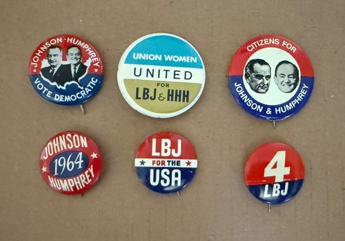 6 DIFF vintage LYNDON B JOHNSON pinback BUTTONS campaign POLITICAL president