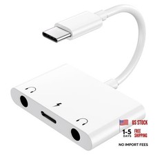 USB C to 3.5mm Audio Adapter, 3 in 1 Aux to USB C Headphone Splitter White