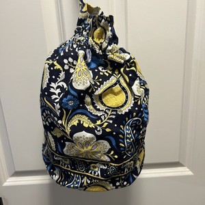 Vera Bradley Ellie Blue Cinch Sack Drawstring Tote Pouch Make Up Plastic Lined