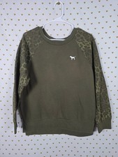 Victorias Secret Pink Green Cheetah Leopard Logo Raglan Sweater Shirt SMALL