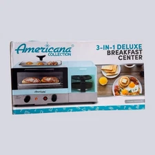 Americana 3-in-1 Deluxe Breakfast Center Toaster Oven Coffee Griddle EBK8810BL