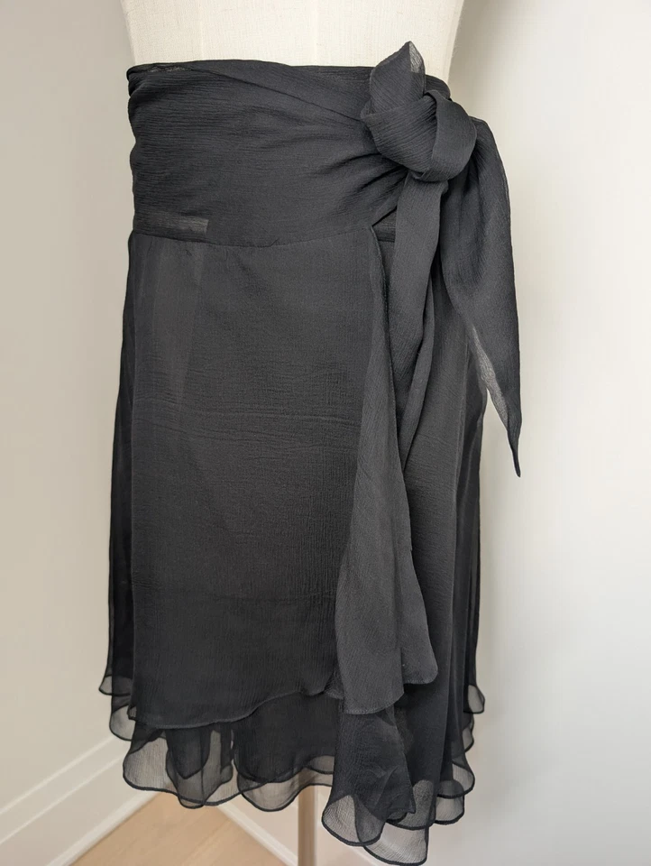 Mujer Ralph Ralph Lauren Negro 100% Seda Doble Capa Semi Transparente Estilo Envolvente... Foto 3 de 4