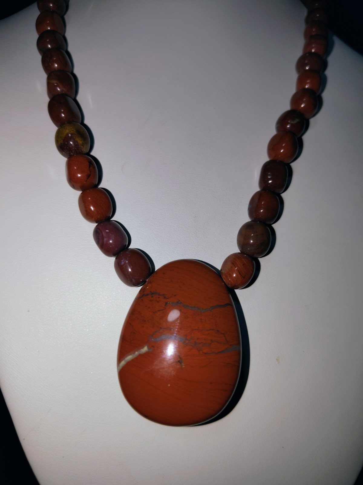 Red Jasper Statement Necklace Large Oval Pendant … - image 6