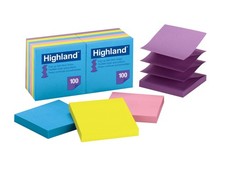 Highland Pop-up Sticky Notes, 3 x 3 Inches, Assorted Bright Colors, 12 Pack 654