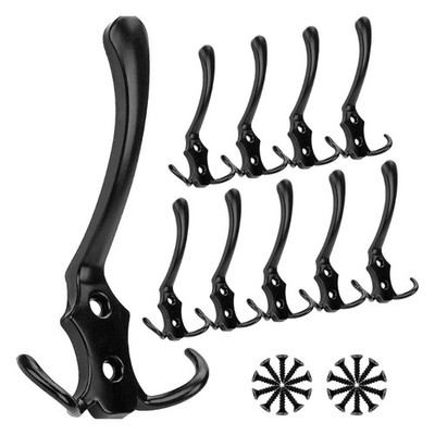 10pcs Stylish Wall Mounted Hook Black Clothes Hooks Metal Wall Hooks for Bedroom