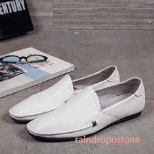 Mens genuine Leather Pointed Toe Slip On Shoes Casual Driving Breathable Loafers