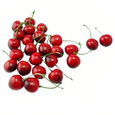 20PCS Realistic Artificial Cherries, Fake Fruit Decor - Lifelike Red Cherry for