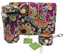 Vera Bradley BOTTLE CADDY Pacifier Pod CHANGING PAD CLUTCH Plum Crazy Gree Ship