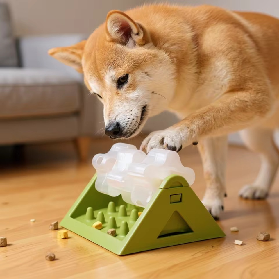 Jouet puzzle chien distributeur de croquettes lent en PP vert taille M