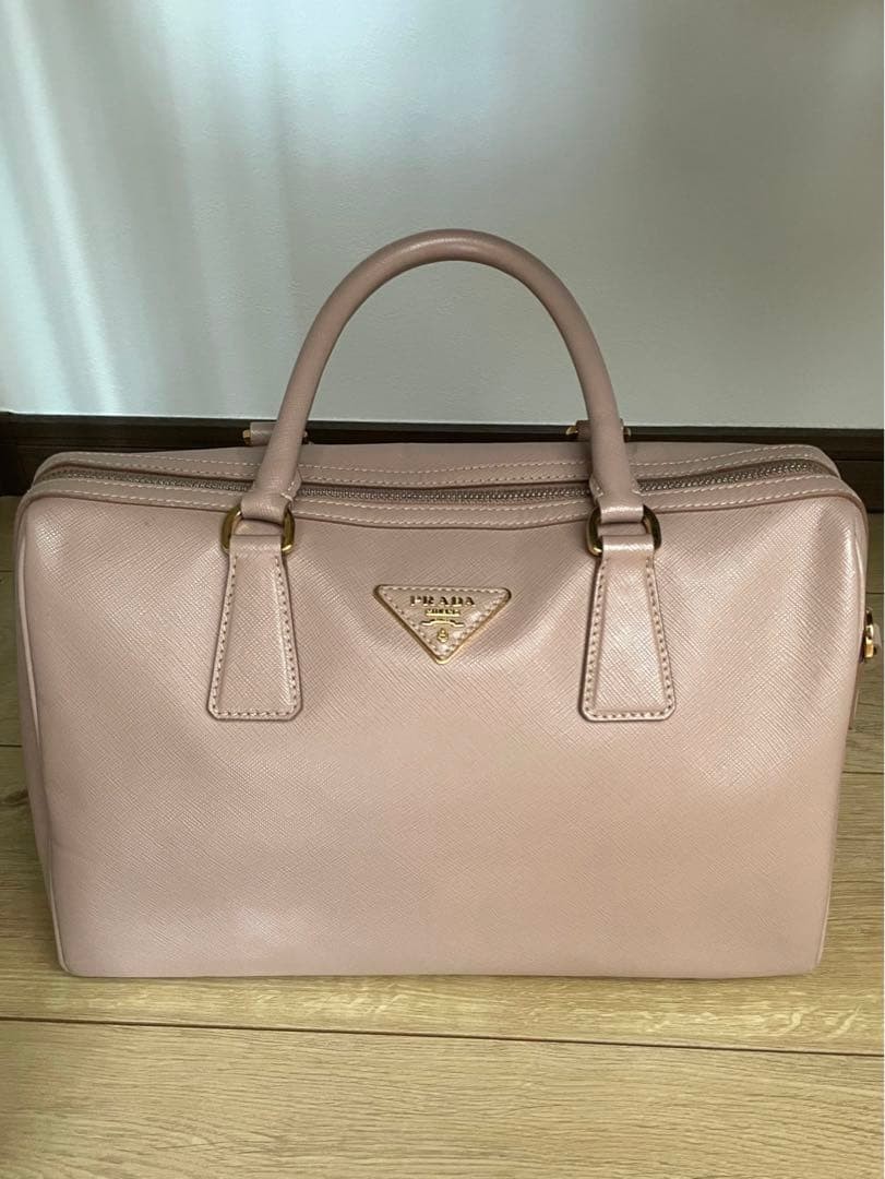 PRADA Leather Shoulder Bag Pink Beige Medium Women Italy Authentic USED from JP