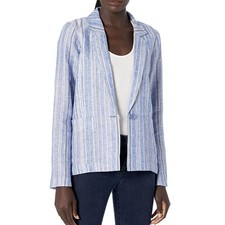 New Parker Blue Striped Linen Blazer Medium