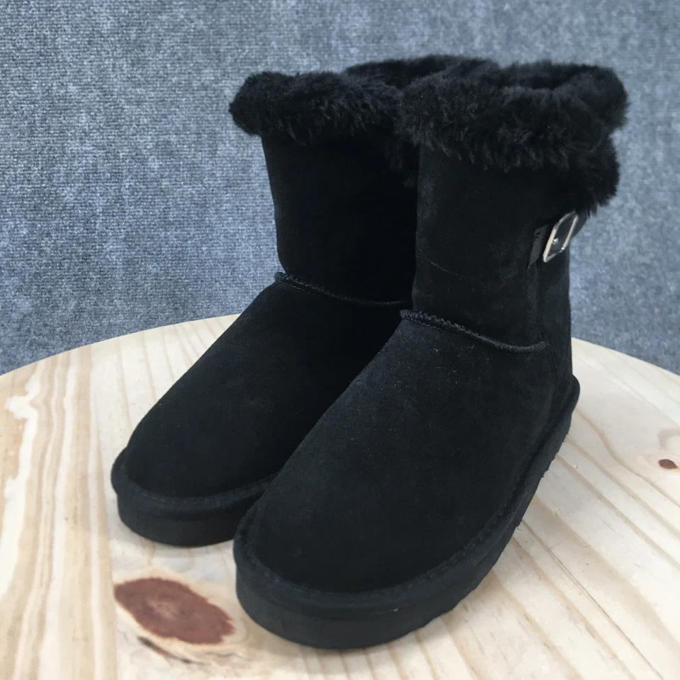Style & Co Snow Boots Womens 8M Tiny 2 Suede Black Faux Fur Lined Ankle Top Flat - Image 3 of 4