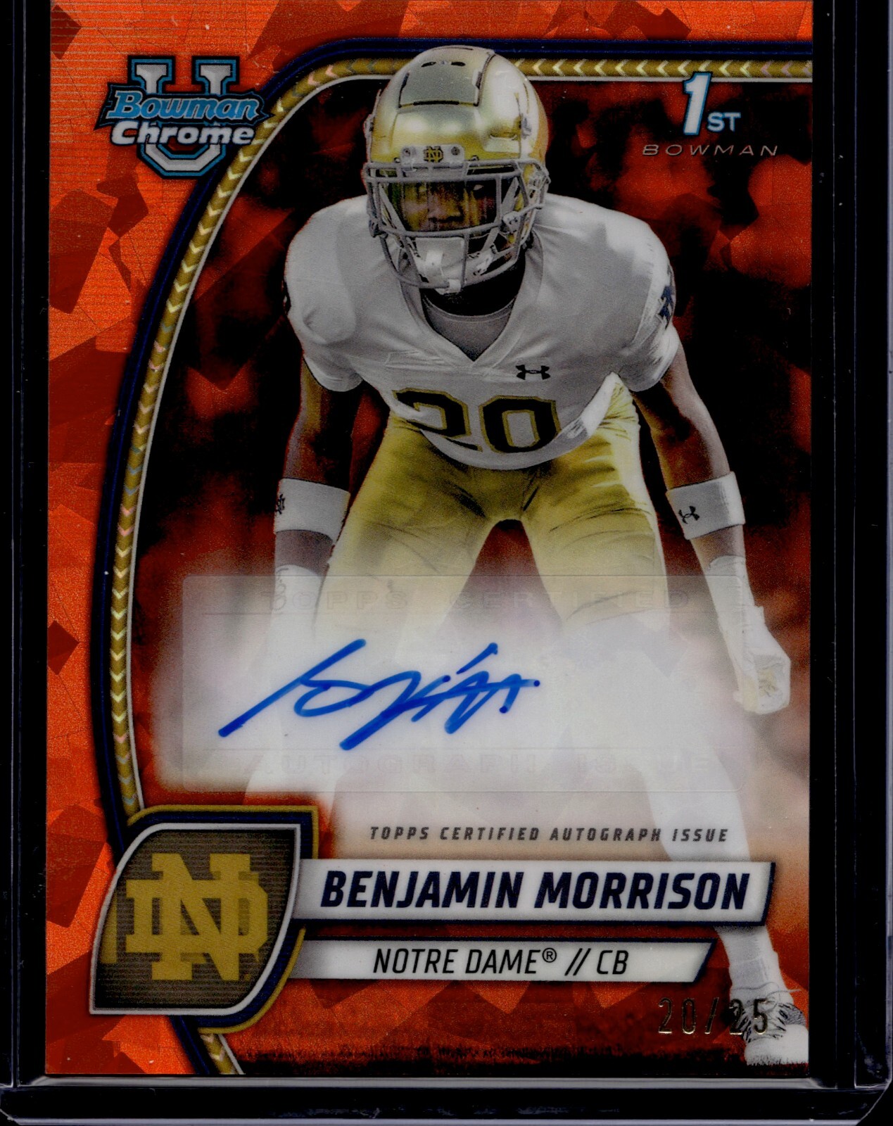 2024 Bowman Chrome University Sapphire Orange Autographs Benjamin Morrison 20/25