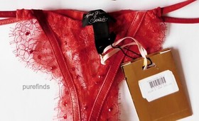 AGENT PROVOCATEUR SOIREE ADARA RED LACE & LEATHER THONG SIZE AP 2 UK 8 NWT