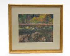 Original Signed Arthur Clifton Goodwin Framed Pastel Artwork River 31.75