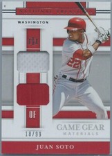 2020 Panini National Treasures Game Gear Dual Materials 18/99 Juan Soto #GGM-JS