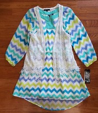 Sequin Hearts Girls Fancy Chiffon Dress Lace Vest Long Balloon Sleeves sz 14 NWT