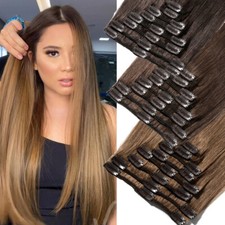 Curled Clip in Remy Human Hair Extensions Full Head Weft Highlight 8A balayage 6