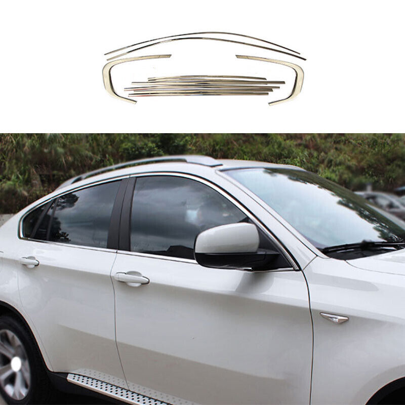 Fit For BMW X6 E71 2009-2013 Silver Steel Windows Strip Sill Molding Cover Trim