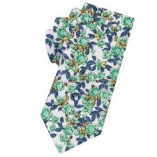 Men's Cotton Printed Floral Neck Tie Skinny Tie Green Blue White Floral