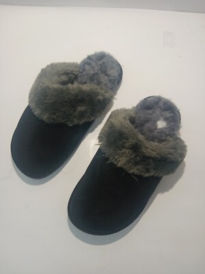 Lamo Women's Scuff Slip On Black Slippers Dark Olive Doubleface Sheepskin  Size