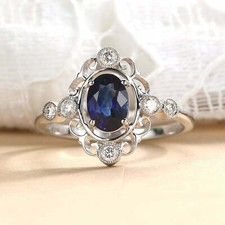 1.50Ctw Blue Sapphire Oval Women's Engagement Wedding Ring 925 Sterling Silver