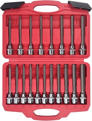 19-Piece 3/8 Inch Drive Extra Long Allen Hex Bit Socket Set, Standard SAE & M