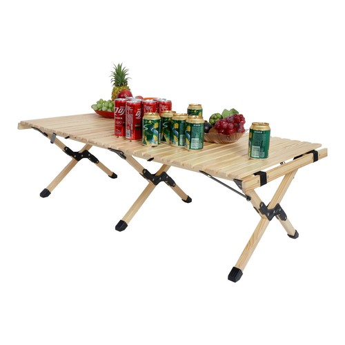 Large Sizes Foldable Picnic Table, Natural Beech Wood Camping Table with X-Frame - Picture 10 of 15