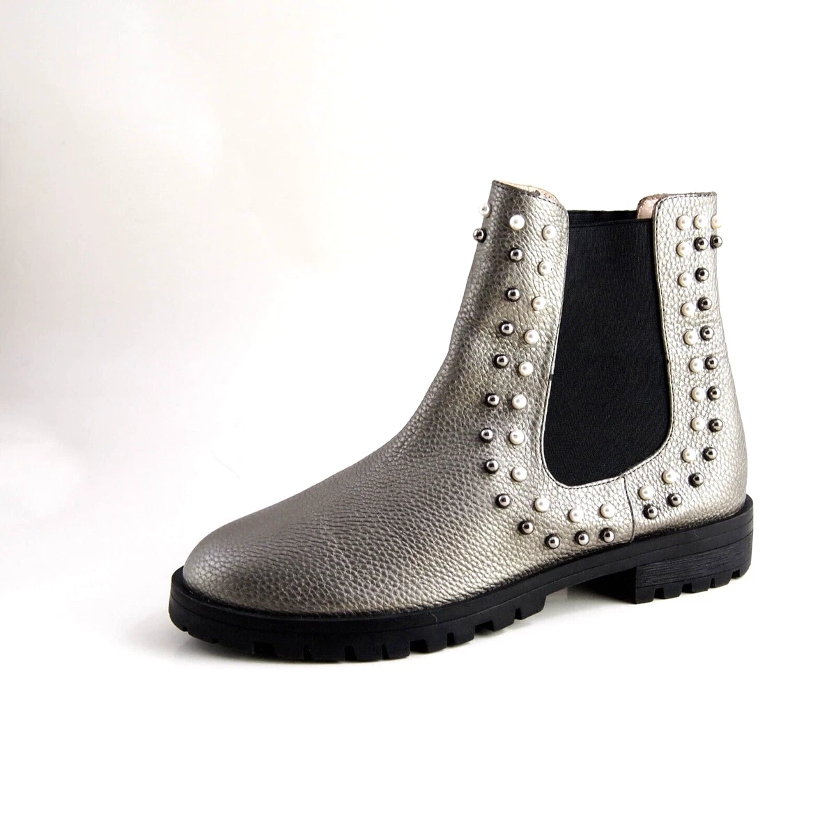 Stivaletti Stringati Kaerlek In Pelle Sintetica Argento Lucido, Tacco Piatto, Cerniera E Fodera Pile, Donna
