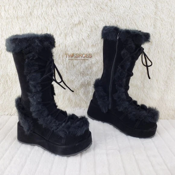 Cubby 311 Stomper Black Mammoth Platform Goth Punk Knee Boots NY DEMONIA