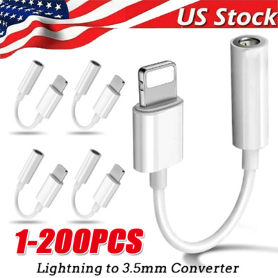 For iPhone Headphone lot Adapter Jack 8Pin to 3.5mm Aux Cord Dongle Converter