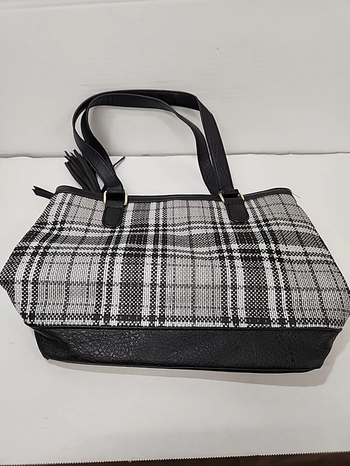 Bueno черный и желтовато-коричневый сплетенный льняной сумка с короткими ручками Shopper сумочка - Изображение 3 из 4