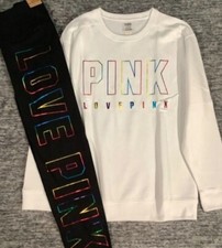 Victoria's Secret Pink Rainbow Logo Sweatshirt Leggings Set M Last 1 Vintage