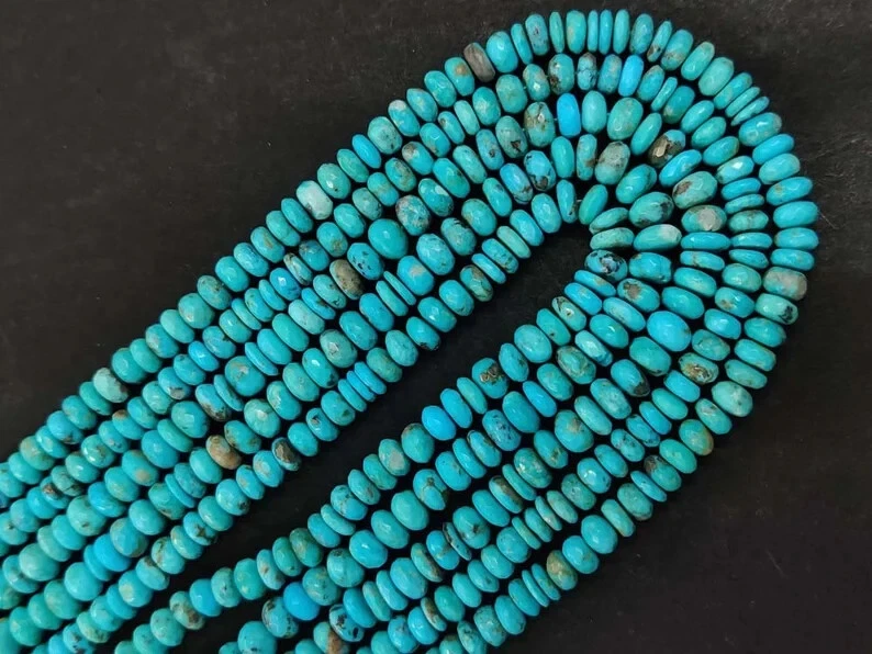 Rondelle facetado turquesa natural Arizona 13" cuentas AAA turquesa 6-8 mm cuentas Foto 3 de 4