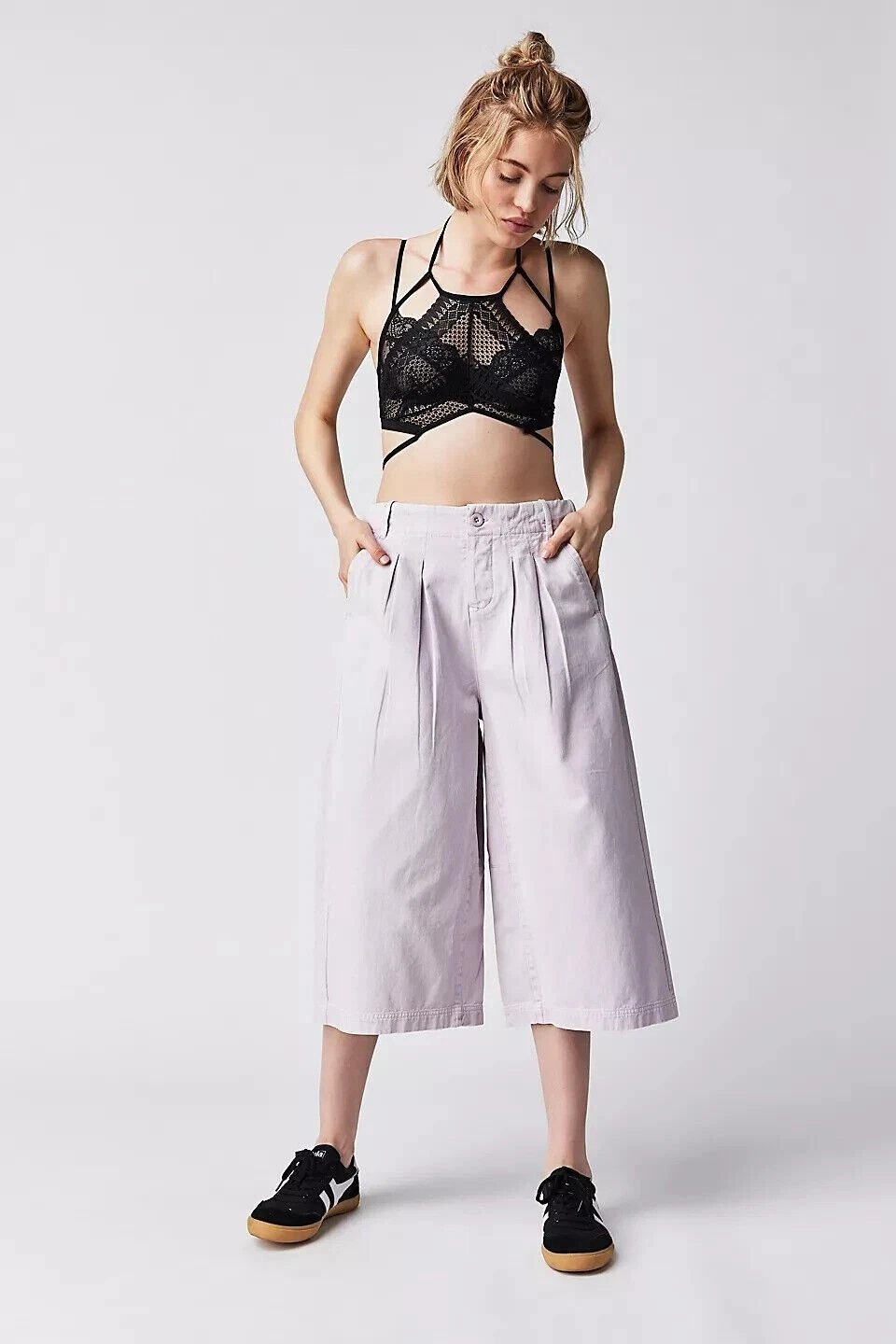 Free People Hard Rain Gaucho Pants High Waisted Wide-Leg Cotton S-6 New 256330