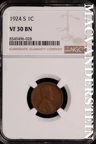 1924-S Lincoln Wheat Cent - NGC VF 30 BN - Scarce  No Reserve  #SLH152