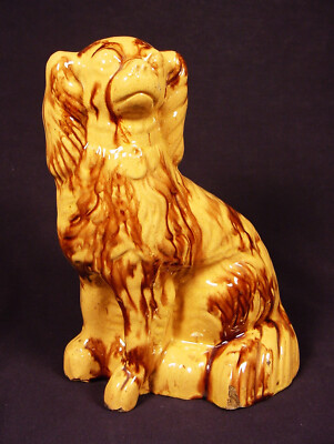 Yellow Ware Rockingham Dogs VERY FINELY MOLDED LARGE 1800s SEATED SPANIEL DOG ROCKINGHAM YELLOW ...