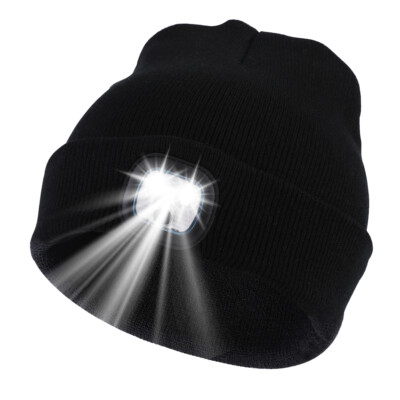 LED Beanie With Light Knitted Rechargeable Headlamp Hat Winter Warm Men Women