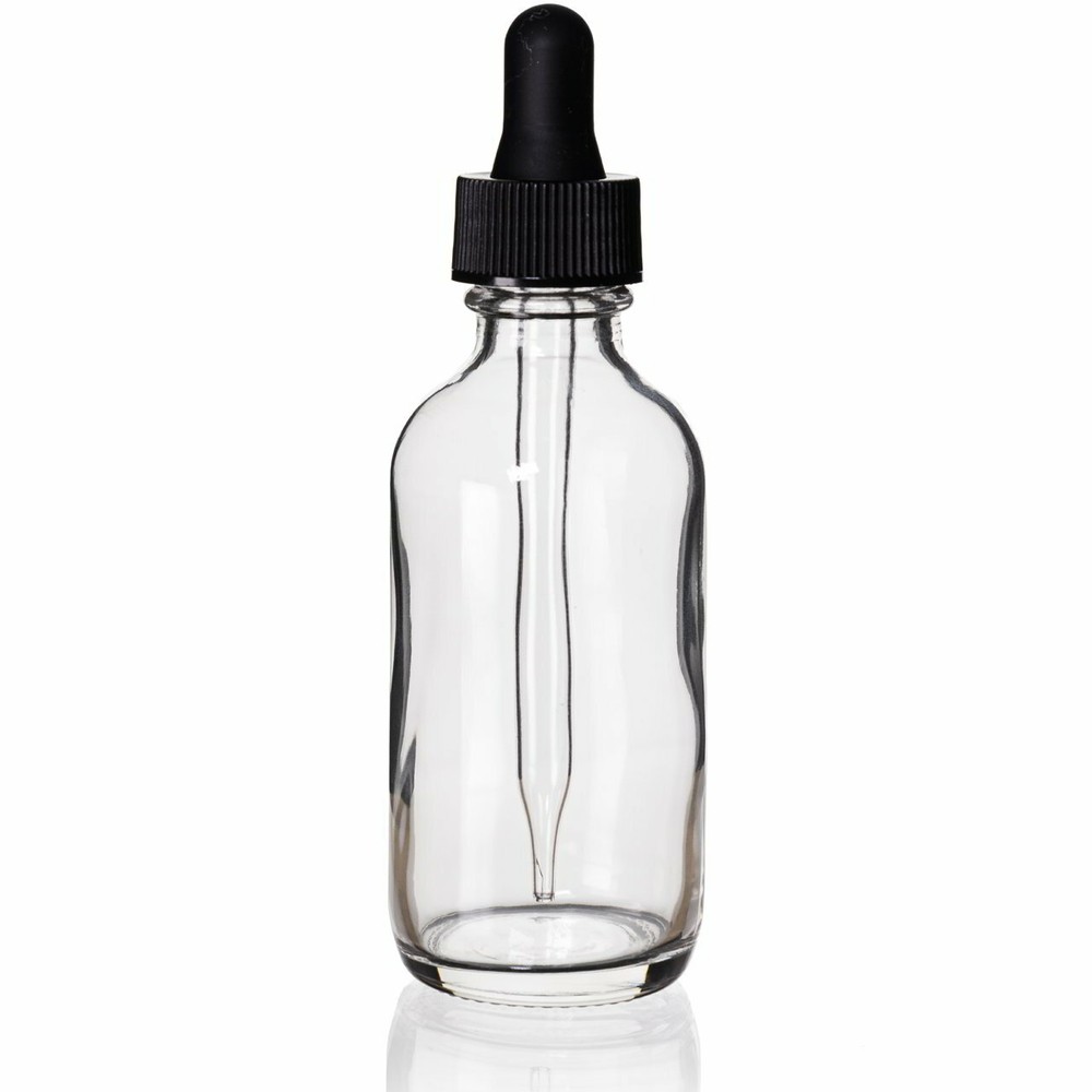 2oz CLEAR Boston Glass Bottles with Glass Eye Dropper- New ! 60 ML
