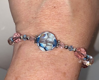 Light Pink And Aqua Blue Swarovski Elements Sterling Silver Bracelet 7.5-8.5 