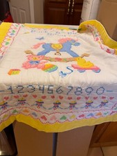 Handmade BABY QUILT 32" X 41" WITH SOME cross stitch GIRL OR BOY SUPER