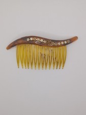 Vintage Tortoise Color Hair Comb With 12 Rhinestone Embellishments